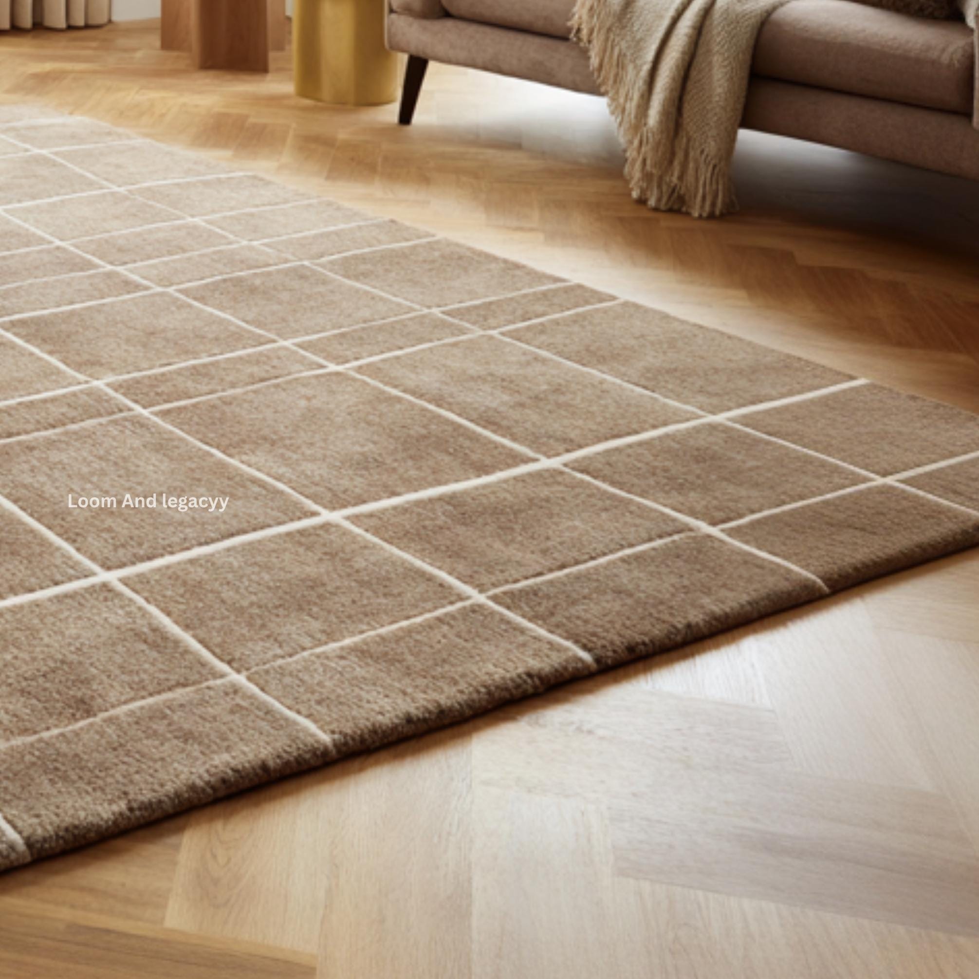 Modern Minimalist Rectangular Hand Tufted Wool Rug | Beige With White ...
