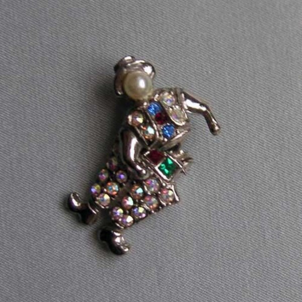 Vintage 1930's Rhinestone and Imitation Pearl Moveable or Dancing Man Pin