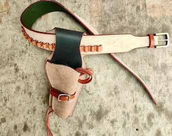 Western Cowboy Vintage Belt Ammo Loops Leather Holster .22 .357 .38 .44 .45