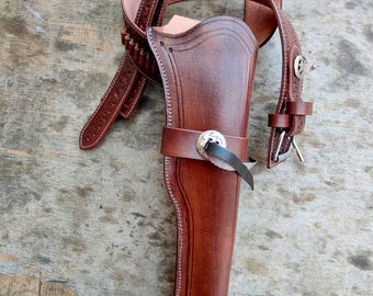 Wyatt Earp 10&quot; Buntline Holster With Belt Leather Brown Right Hand Usa