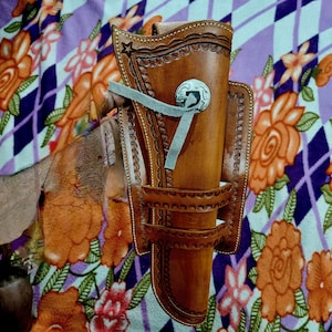 Handmade Leather Revolver Holster: Right Hand Draw, Western Cowboy Style - Up to 12.5&quot; Barrel
