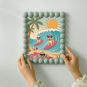 Colorful Dog & Surf Picture Frames – 5x7 4x6 Whimsical Pet Art Frames for Wall or Shelf Decor