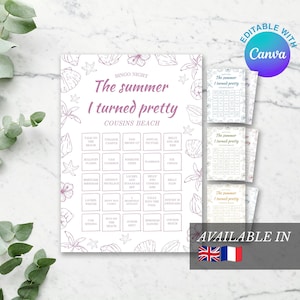 Bingo Game, The Summer I Turned Pretty , 7 cards, watch party game, girls night, summer tv show, jelly bonrad, cousins beach, tsitp series