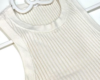 Cream Ribbed Crop Top, 4-Way Stretch Knit TankTop, Fitted Sleeveless Top