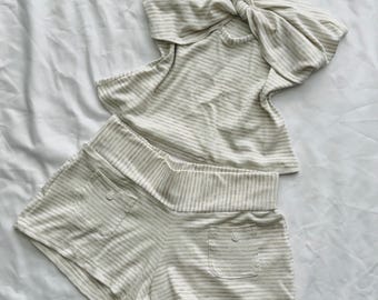 Handmade Coquette Ribbed Lounge Set: Big Bow, Bunny Button Shorts