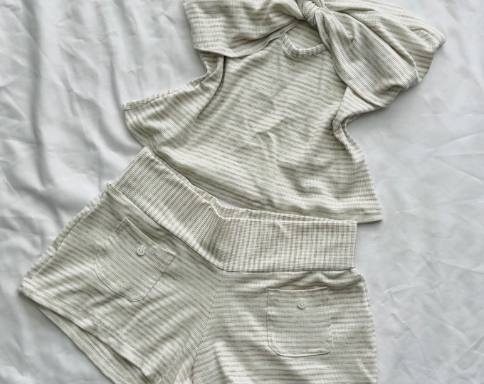Handmade Coquette Ribbed Lounge Set: Big Bow, Bunny Button Shorts