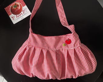 Tomato Gingham Puffy Shoulder Bag, Coquette Cottagecore Fabric Purse