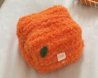 Handmade Pluffy Crochet Orange Makeup Pouch | Coquette Plush Purse