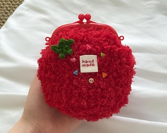 Fruit Inspired Crochet Coin Purse, Handmade Yarn Mini Pouch, Kiss Lock Wallet