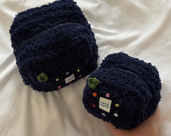 Handmade Pluffy Crochet Blueberry Makeup Pouch | Coquette Plush Purse