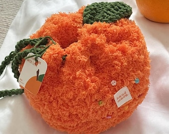 Crochet Orange Purse | Handmade Plush Knit Crossbody Bag