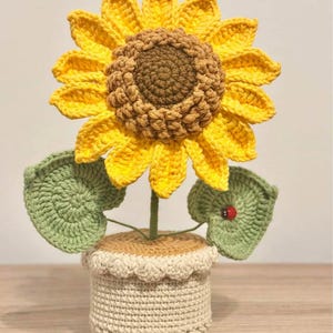 Handmade Crochet Sunflower in Pot - Forever Flower & Desk Decor - Gift for Her | Knitted Plant