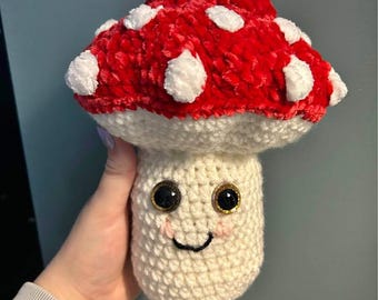 Handmade Crochet Mushroom Plush, Kawaii Toadstool Toy, Soft Velvet Baby Shower Gift