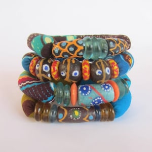 African Beads Bracelets - Stacking Trade Beads bracelets  - African Print Bracelets