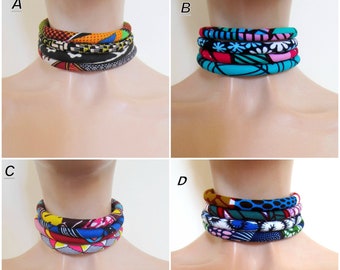 African Fabric Choker - Summer Necklace - Wax Print jewelry - Choker Collar