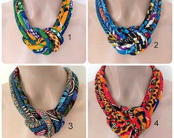 Ankara Fabric Necklace - Knotted African Jewelry -  Statement jewelry - Boho knot Necklace