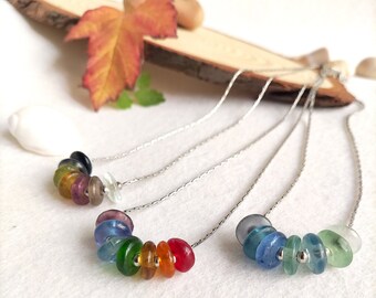 Dainty Rainbow Necklace - Translucent recycle glass beads - Pride necklace