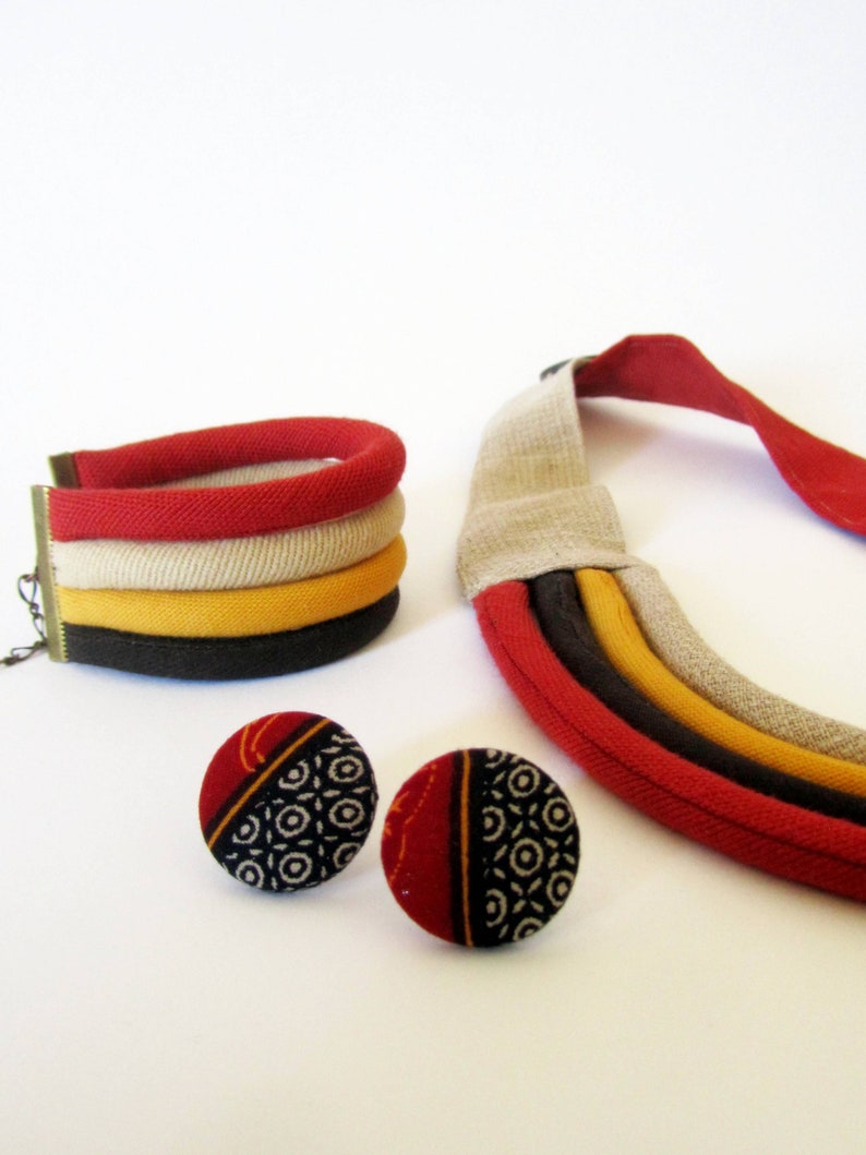 Raw silk jewelry Boho jewelry Simple Necklace Rustic fabric necklace Unique jewelry set Fabric cord set