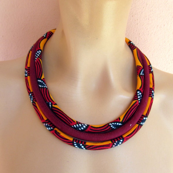 Orange Halskette, afrikanischer Schmuck / afrikanische Stoffkette