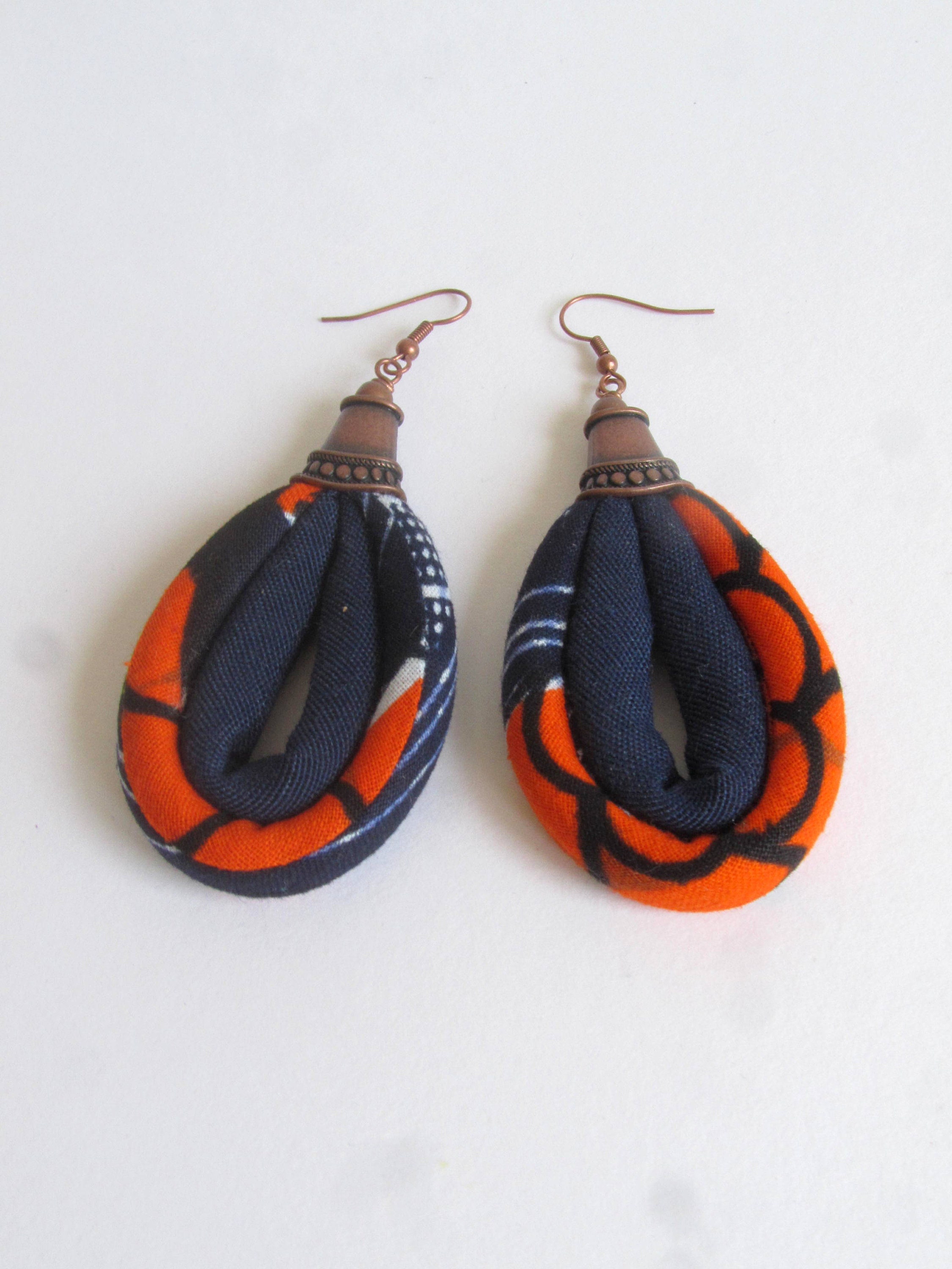 Blue and Orange Earrings/ Fabric Earrings/ Dangling Earrings Etsy