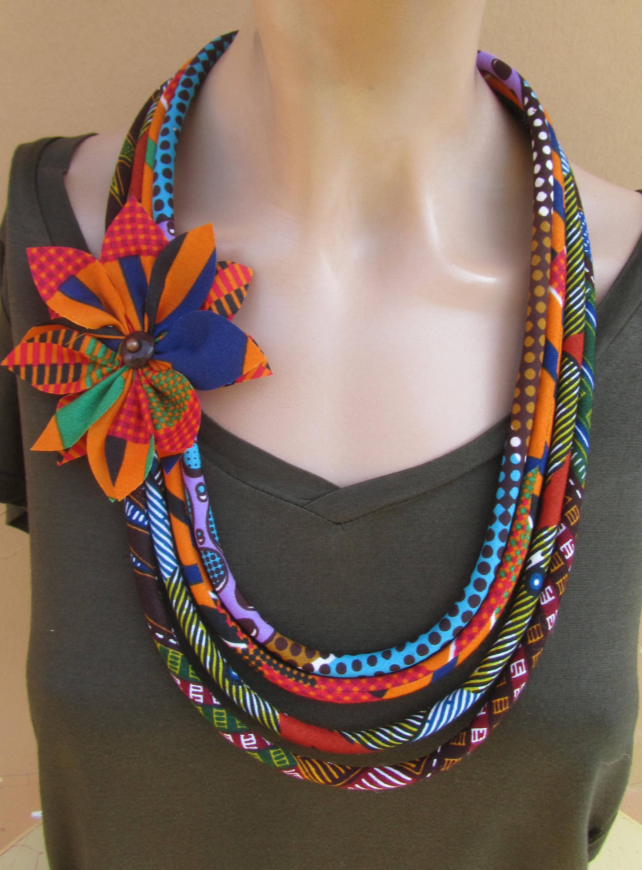 Fabric Flower Necklace - Ankara Bib Necklace - African Fabric Flower Necklace - Ankara Bib Necklace - African
