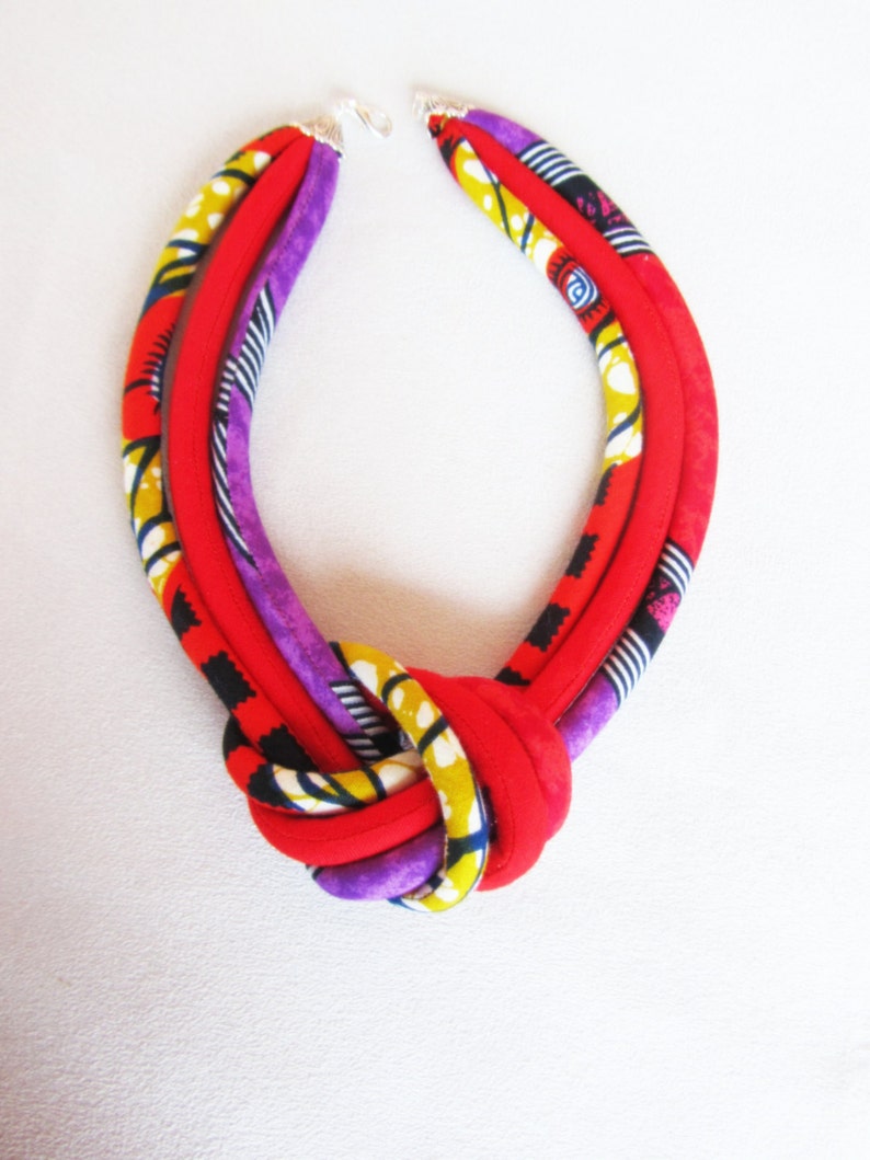 Red African jewelry Knot Fabric Colorful Light Weight Necklace