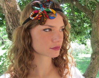 Flower Head Band - Boho flower Headpiece - African Wedding hair accessories - Kente flower