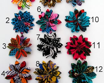 African Fabric Flower Pin: Wax Print Hair Accessory