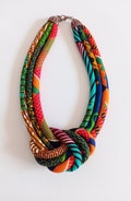 Wax Print Fabric Necklace, Summer Green Orange Knot Statement