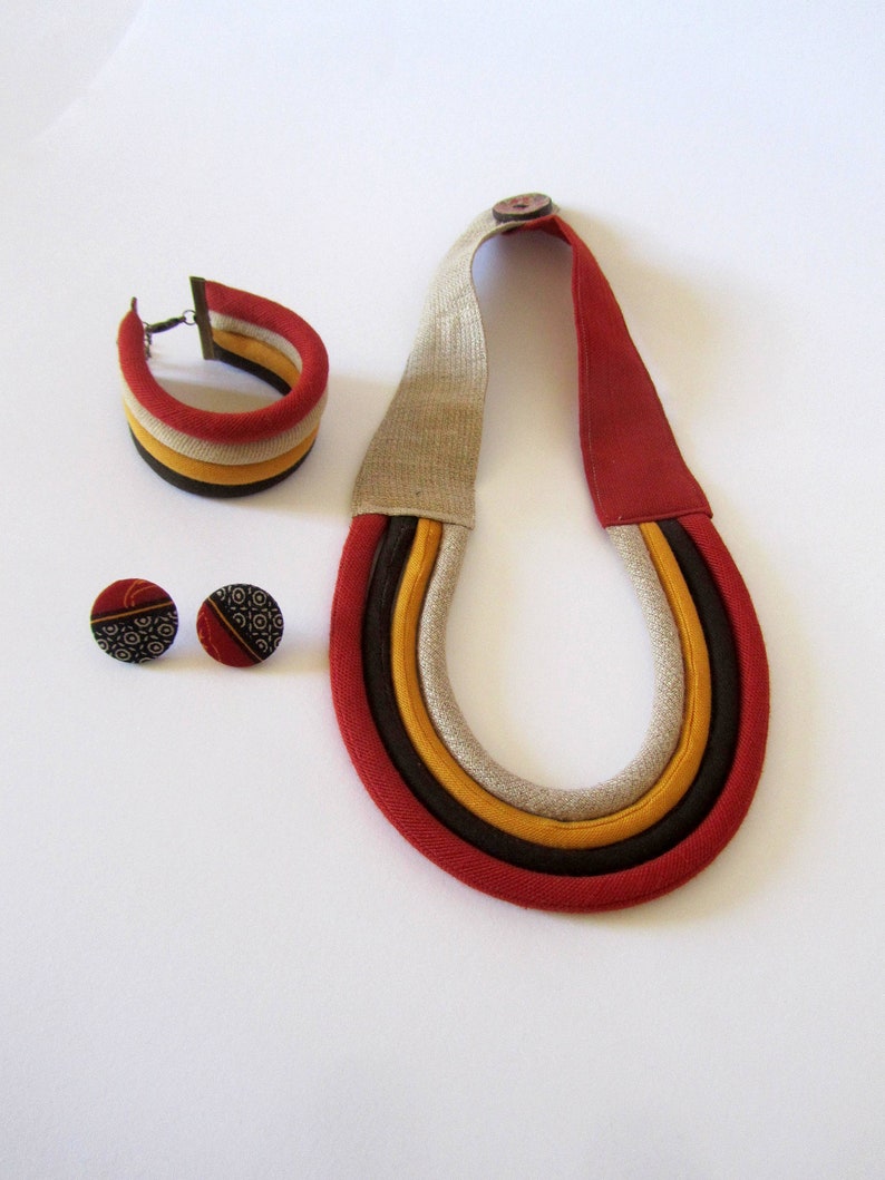 Raw silk jewelry Boho jewelry Simple Necklace Rustic fabric necklace Unique jewelry set Fabric cord set