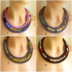 Simple Hand sewn Fabric necklace - Light weight jewelry - African textile bib necklace