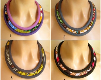Simple Hand sewn Fabric necklace - Light weight jewelry - African textile bib necklace