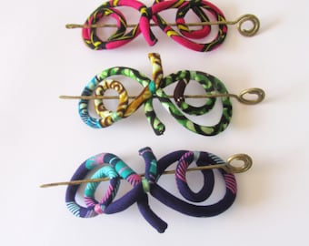 Butterfly Hair Clip - African Slide barrette fork Green Purple Fuchsia