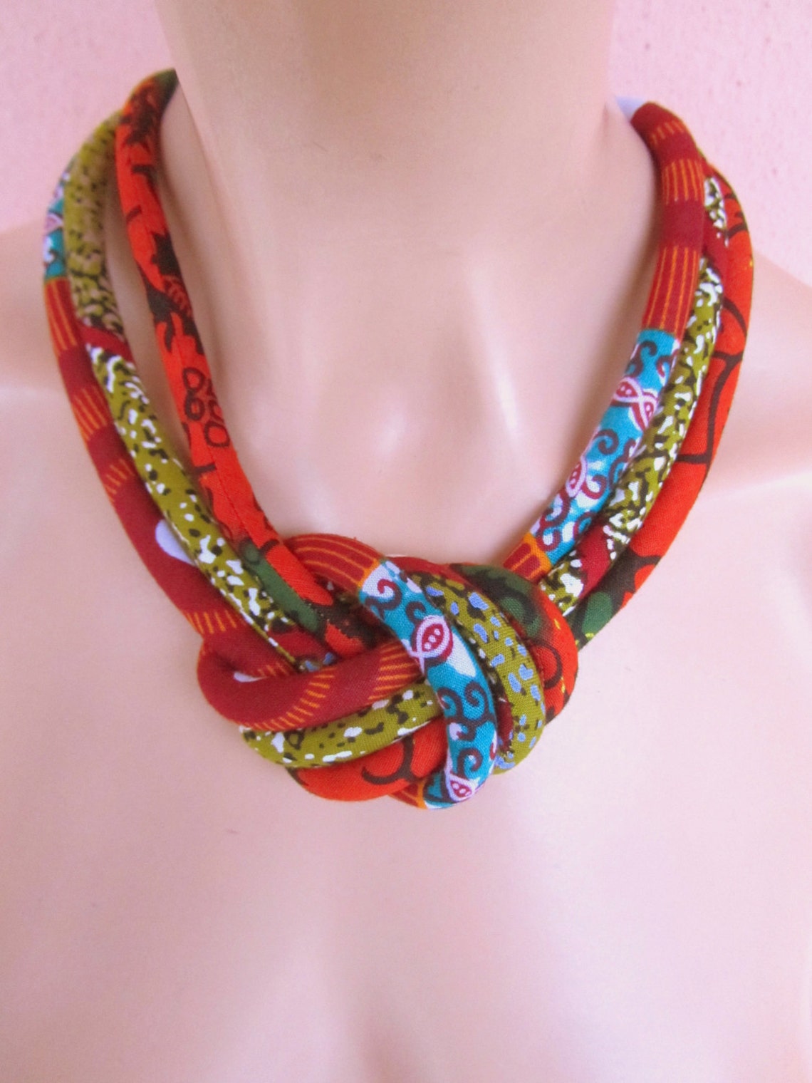 Fabric Knot Necklace/ Red Statement Necklace/ African Necklace Etsy