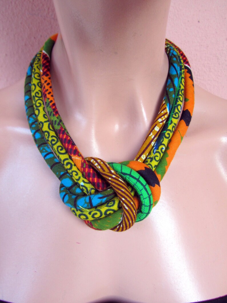 Fabric Bib Necklace African Wax Print With a Central Knot Etsy