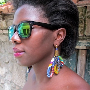 Kente stampa orecchini - tessuto africano grande fiore orecchini bracciale set