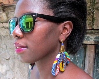 Kente stampa orecchini - tessuto africano grande fiore orecchini bracciale set