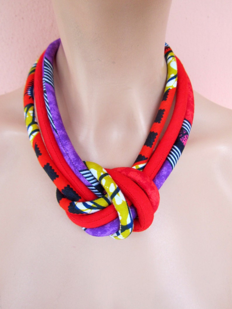 Red African jewelry Knot Fabric Colorful Light Weight Necklace