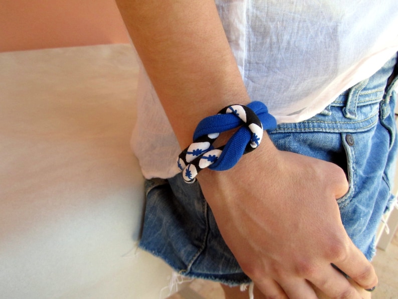 Sailors Knot Cuff Bracelet Blue White Gift Etsy