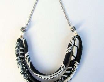 Black-white bib necklace -  African print fabric