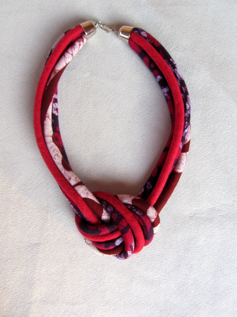 African fabric Bib Necklace Batik necklace Fabric knot Etsy