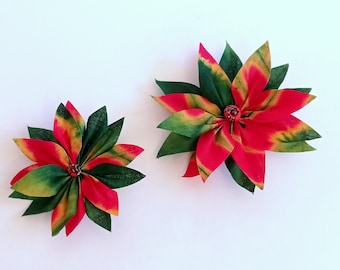 Red Fabric Flower - Flower hairPin/ Brooch -  Festive Season Holiday Jewelry Accessories- Christmas