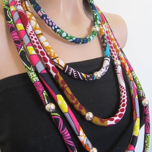 Ankara Necklace Design - handmade Fabric Necklace - African Statement Jewelry - Long Ethnic necklace