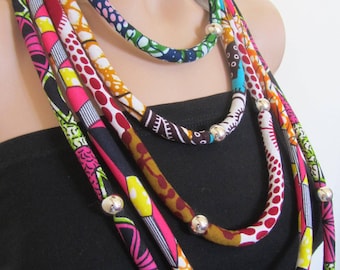 Ankara Necklace Design - handmade Fabric Necklace - African Statement Jewelry - Long Ethnic necklace