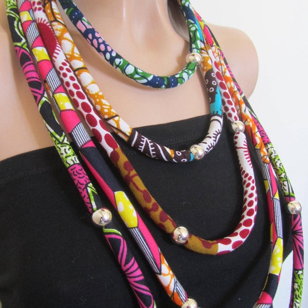 Diseño del collar de Ankara - collar de tela hecho a mano - joyería de la declaración africana - collar étnico largo