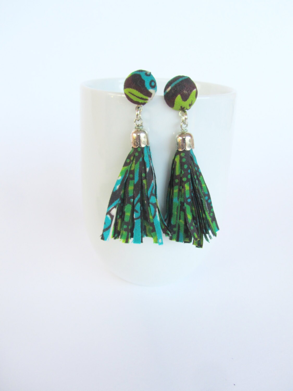 Africa tassel earrings / long fabric earrings /fringe earrings Etsy