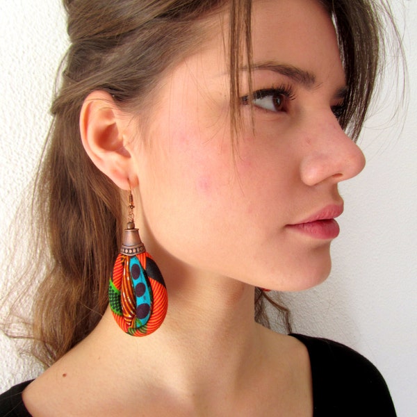 African colorful earrings -  Oval Shape Dangling Fabric Earrings set