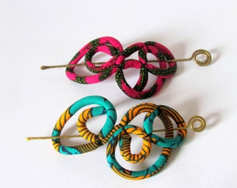 Boho Hair Barrette - Fabric Hair Grip with Brass Pin - Hair Bun Holder