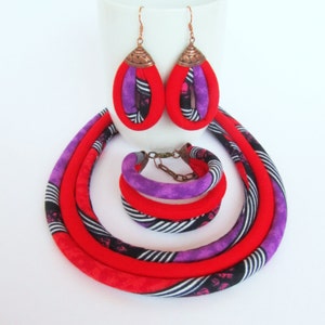Collana viola set - gioielli africani - bavaglino rosso collana - African stampa tessuto
