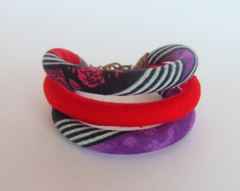 Red African Print Fabric Cuff Bracelet - 7.5 Inch
